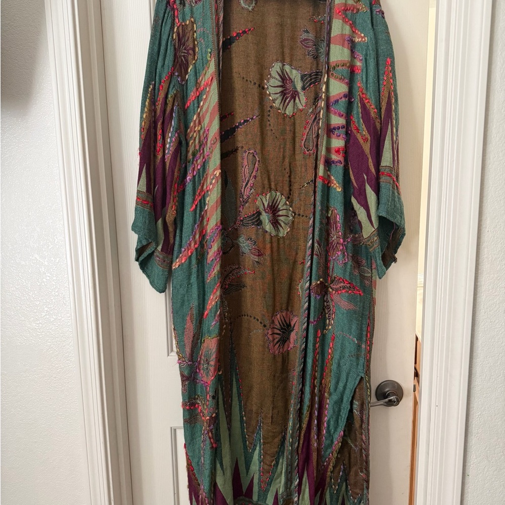 Raj green floral long sleeve kimono duster - Picture 2 of 4